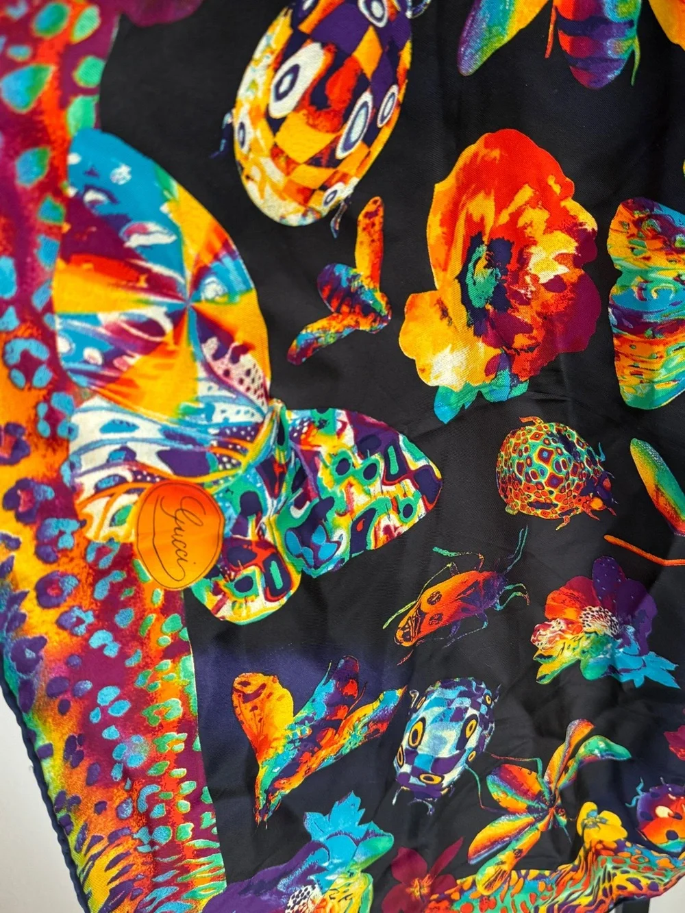 Vintage Gucci Silk Scarf – Butterfly & Floral Print